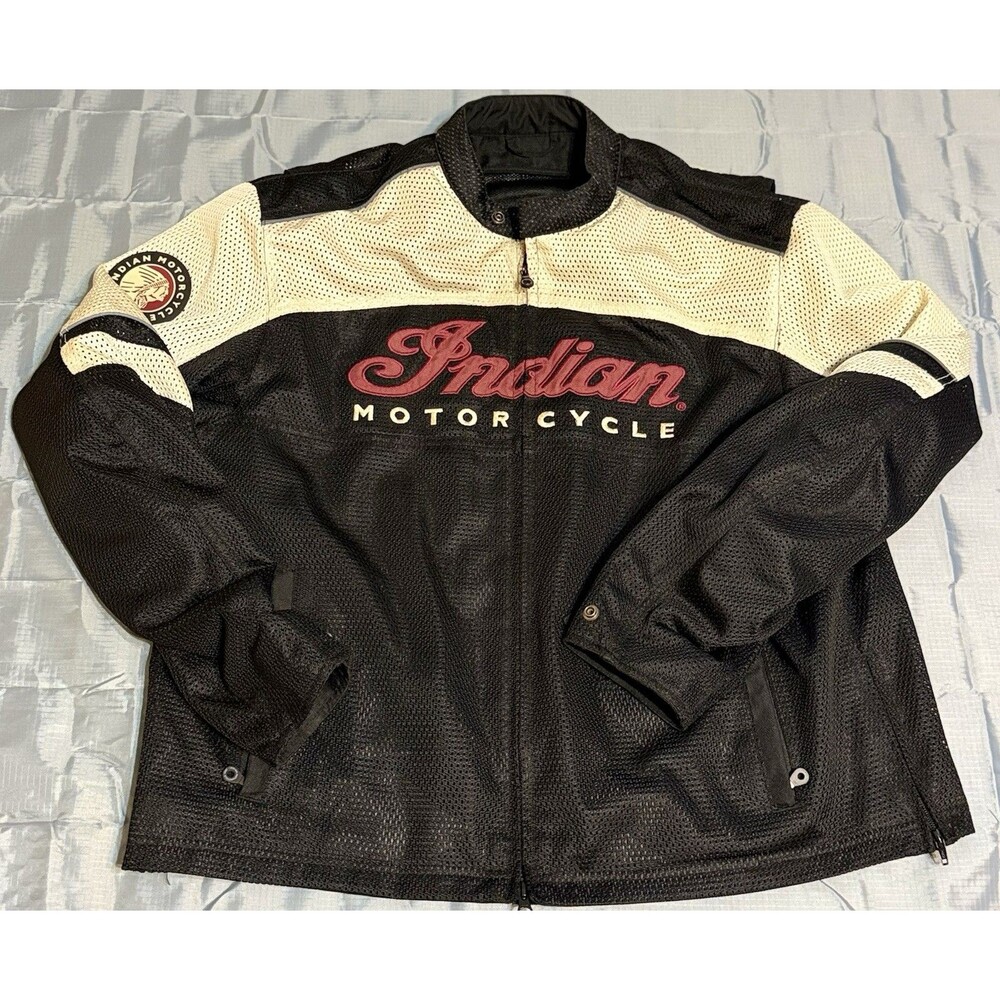 Indian Motorcycle Armored Riding Jacket Men Size XXL Cream And Black Full Zip
